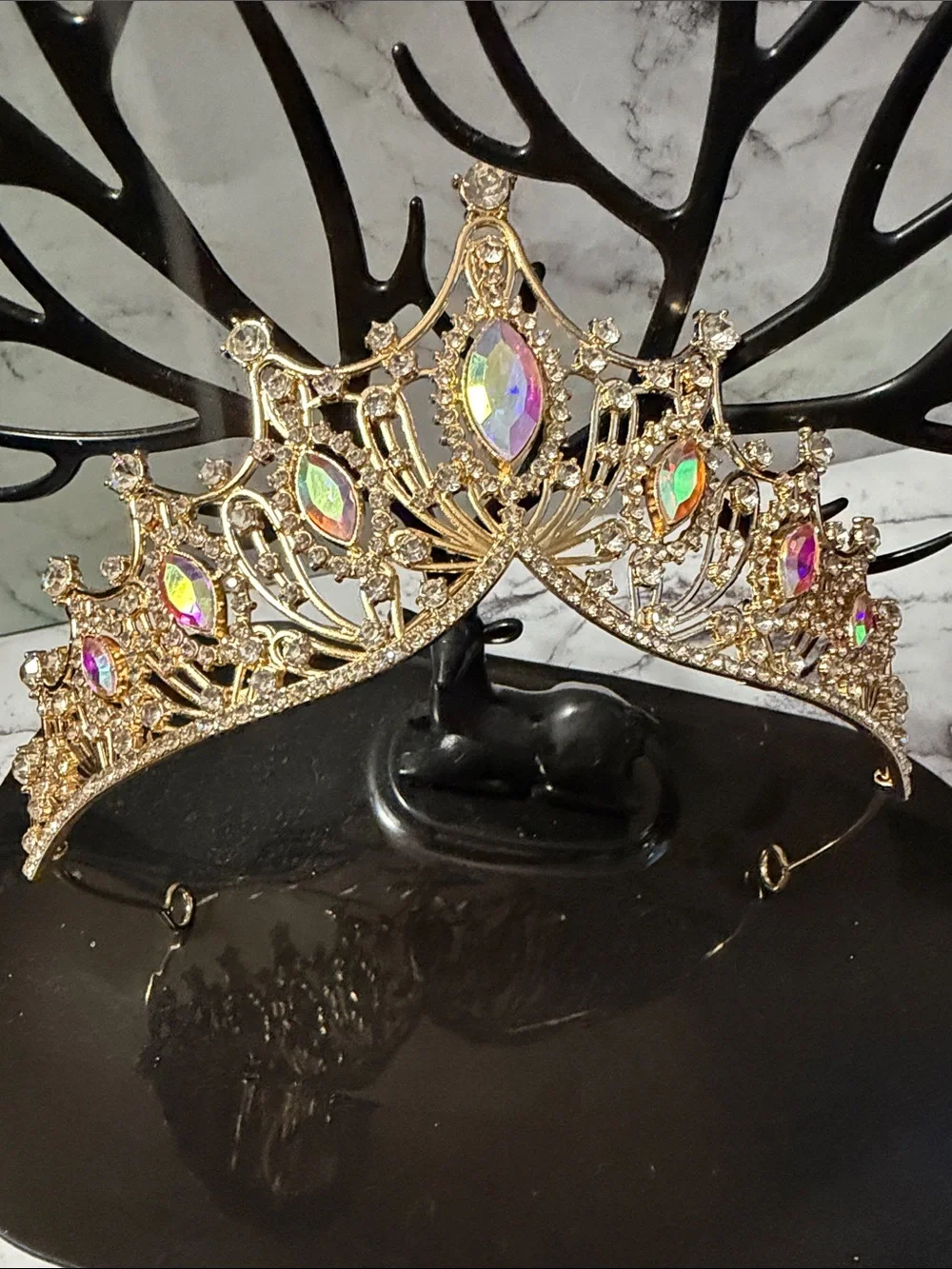 Gold Tiara with Iridescent Rhinestone Accents NWT